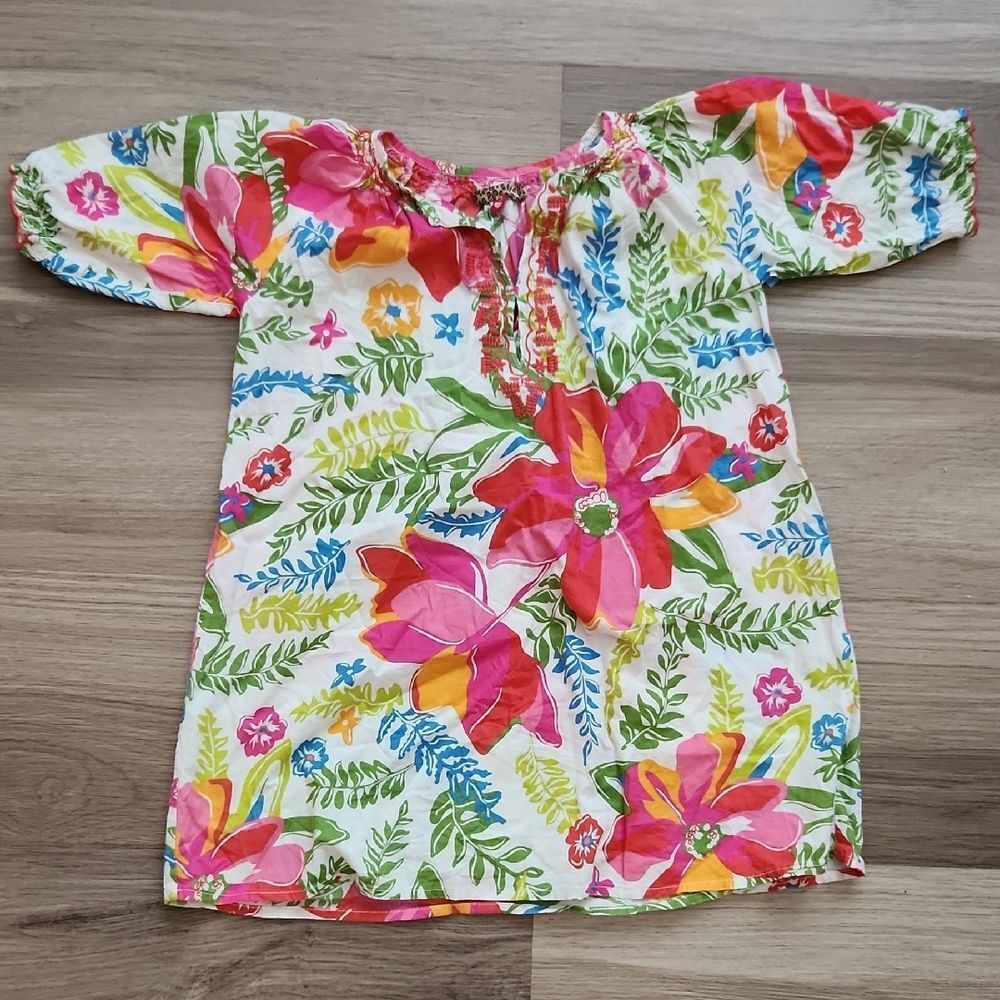 🔥clearance🔥 Pink Chicken Red and Pink Floral Dress with Puff Sleeves